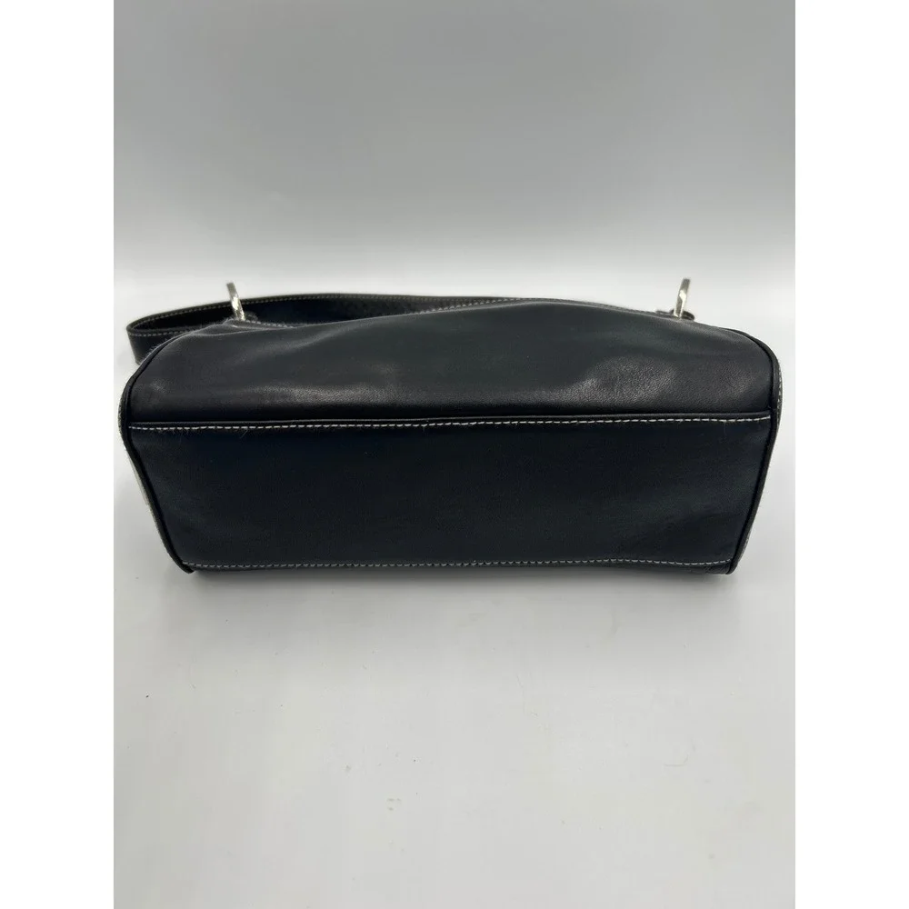 Perlina New York Black Leather Baguette Shoulder Bag Contrast Stitch Y2K Vintage - Picture 5 of 8